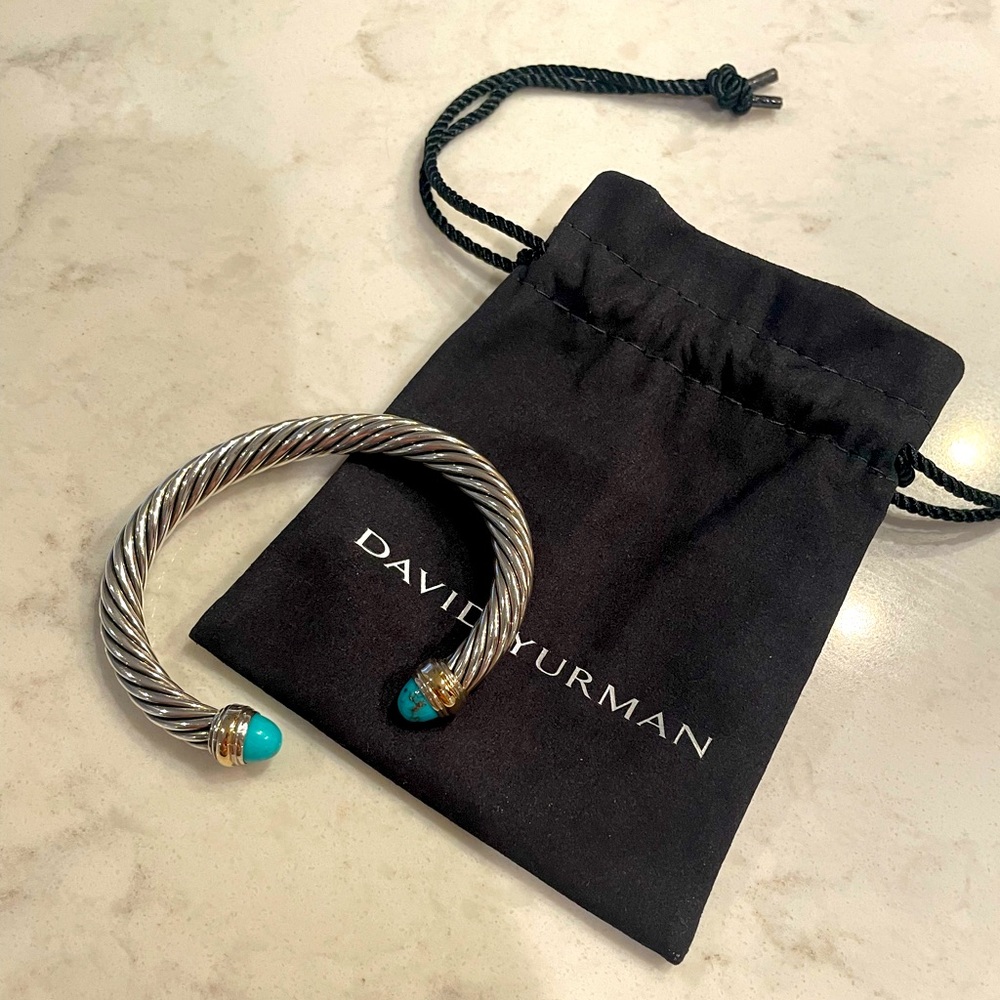 David Yurman Cable Classics Bracelet with Turquoise and Gold - Medium